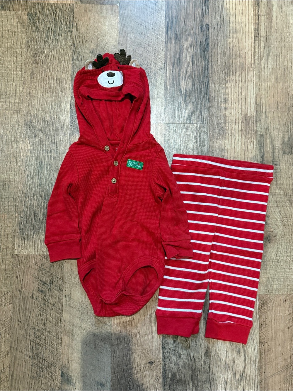 Red Reindeer Hooded Baby Outfit - Size 12 Months